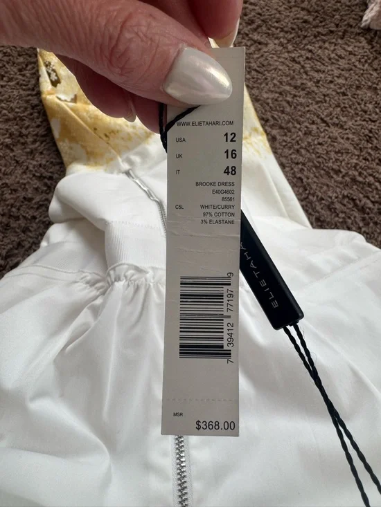 ELIE TAHARI BROOKE PEPLUM SHEATH DRESS WHITE SNAKESKIN YELLOW COTTON 12 NEW $368 - Picture 6 of 10